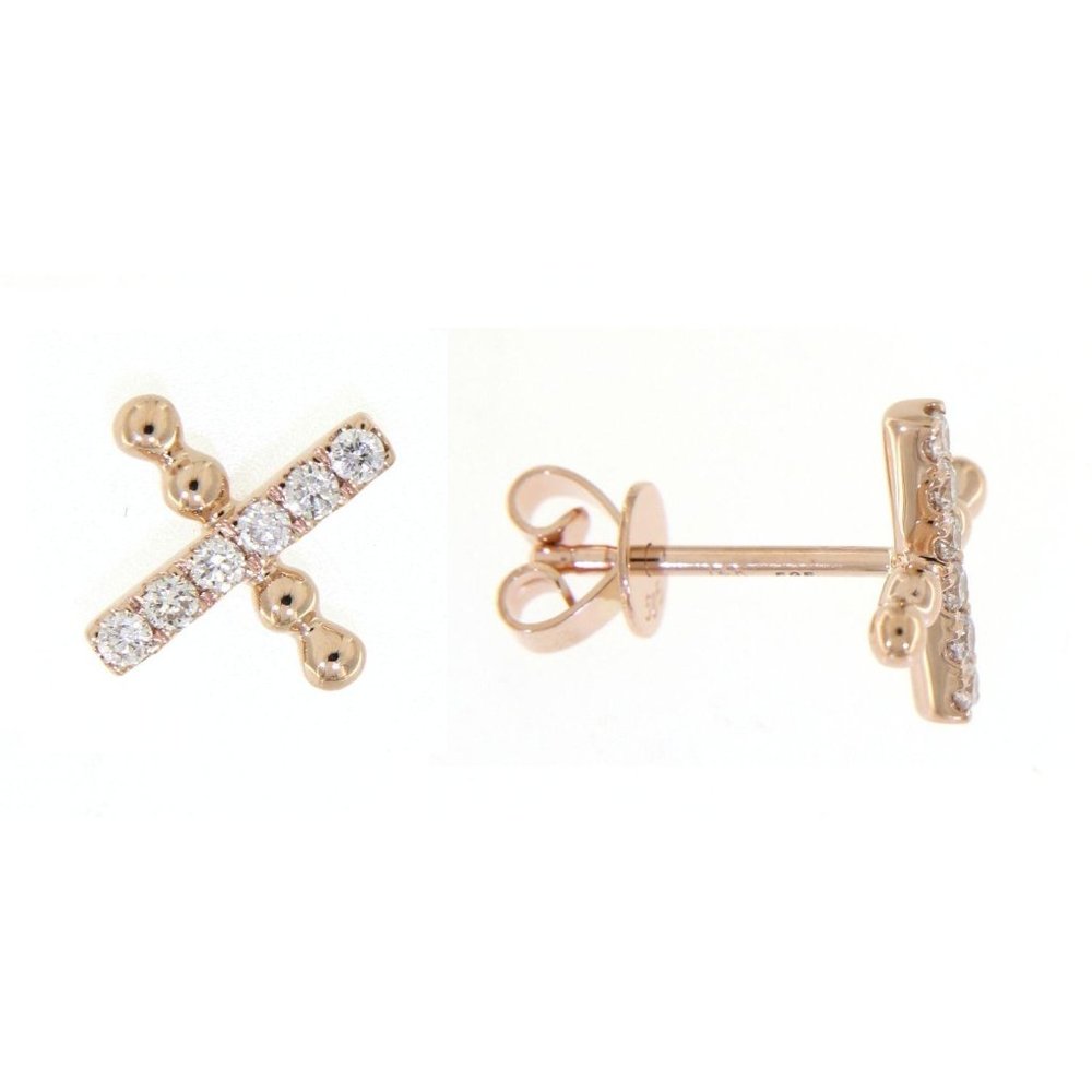 Real Diamond X Style Stud Earrings Rose Gold